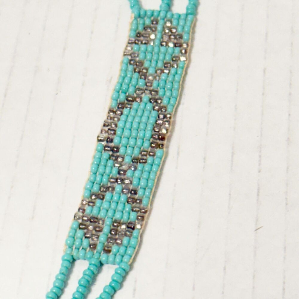 Vintage Hand Beaded Thunderbird Long Necklace Dangle Beaded Fringe - Picture 4 of 6